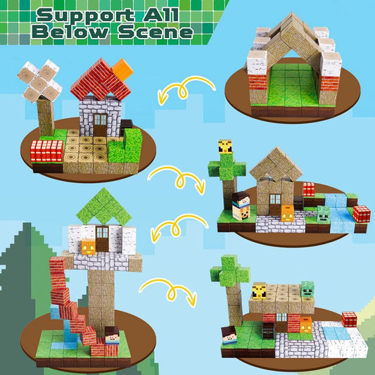 Magnetic Building Blocks Mine World Magnetic Forest House Brick Cube Toys Set STEM Sensory 2025 Best Gift for 3+ Boy Girl Kid