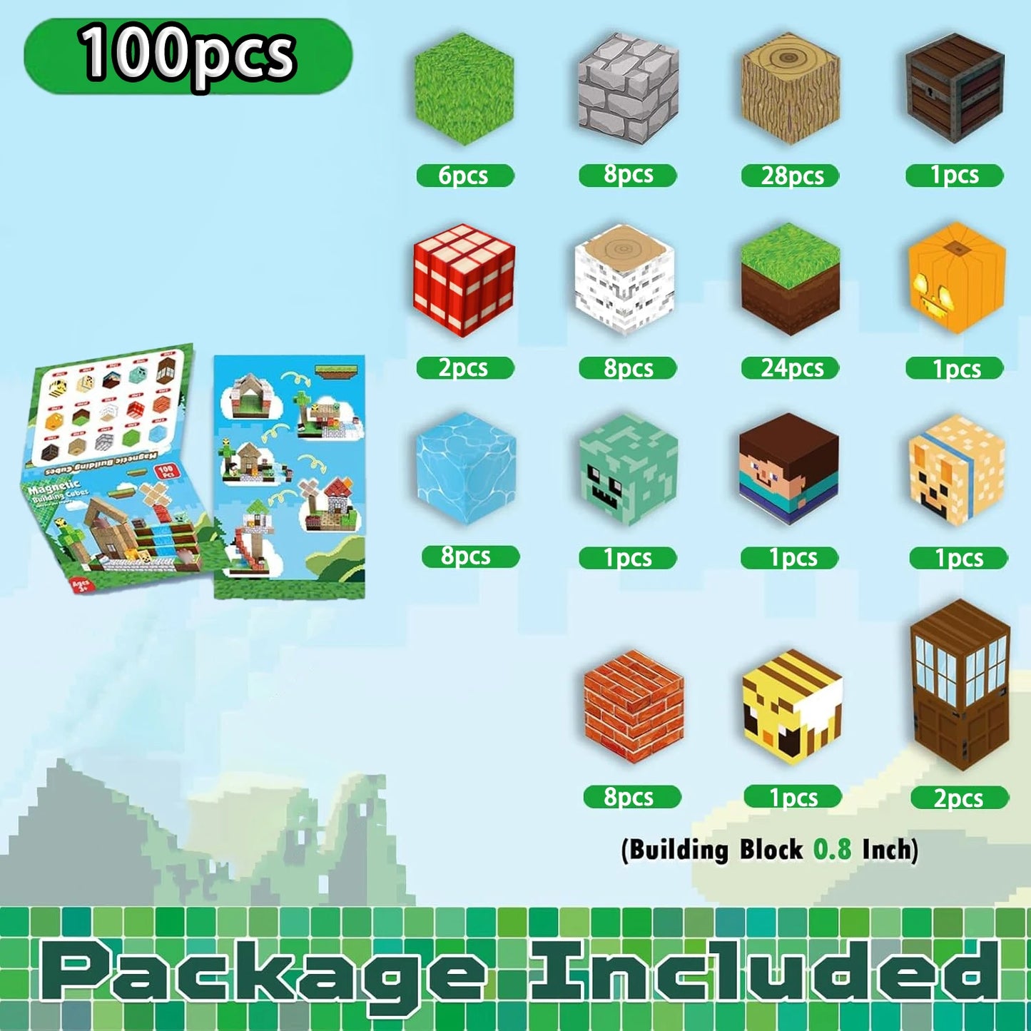 Magnetic Building Blocks Mine World Magnetic Forest House Brick Cube Toys Set STEM Sensory 2025 Best Gift for 3+ Boy Girl Kid